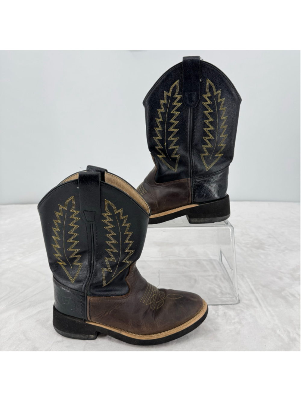 Old West Children’s Crepe Western Boots Cowboy Genuine Leather Brown Black Sz 13